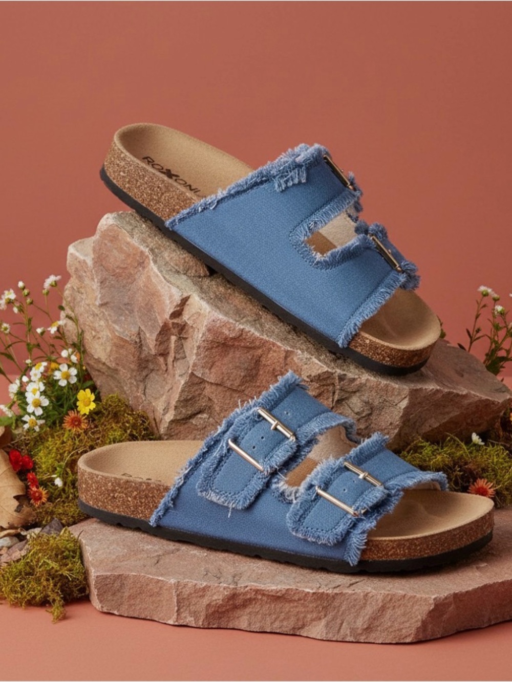 Roxoni ' Blue Denim Buckle Slide Sandals